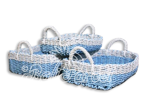 Beautiful Home Decoration Basket , Handmade With Synthetic String Inlaid With Water Hyacinth Set Of 3