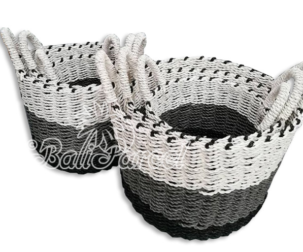 Beautiful Home Decoration Basket, Handmade With Synthetic String Inlaid With Water Hyacinth Set Of 3