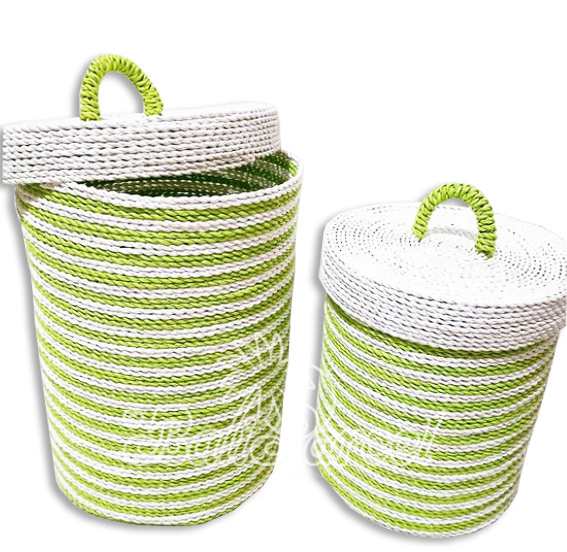 Beautiful Home Decoration Basket, Handmade With Synthetic String Inlaid With Water Hyacinth Set Of 2