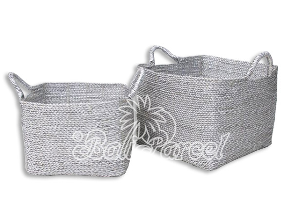 Beautiful Home Decoration Basket, Handmade With Synthetic String Inlaid With Water Hyacinth Set Of 2