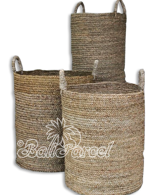 Beautiful Home Decoration Basket, Handmade With Synthetic String Inlaid With Water Hyacinth Set Of 3