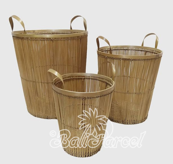 Beautiful Home Decoration Basket, Handmade With Stick String Inlaid With Water Hyacinth Set Of 3
