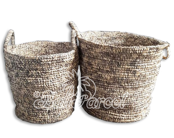 Beautiful Home Decoration Basket, Handmade With Sisal String Inlaid With Water Hyacinth Set Of 2