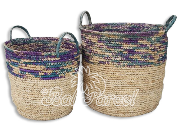Beautiful Home Decoration Basket, Handmade With Sisal String Inlaid With Water Hyacinth Set Of 2