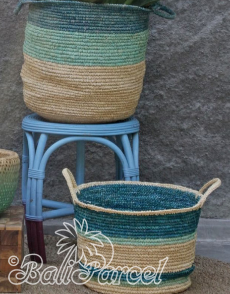 Beautiful Home Decoration Basket, Handmade With Sisal String Inlaid With Water Hyacinth Set Of 2