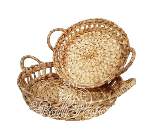 Beautiful Home Decoration Basket , Handmade With Synthetic String Inlaid With Water Hyacinth Set Of 2