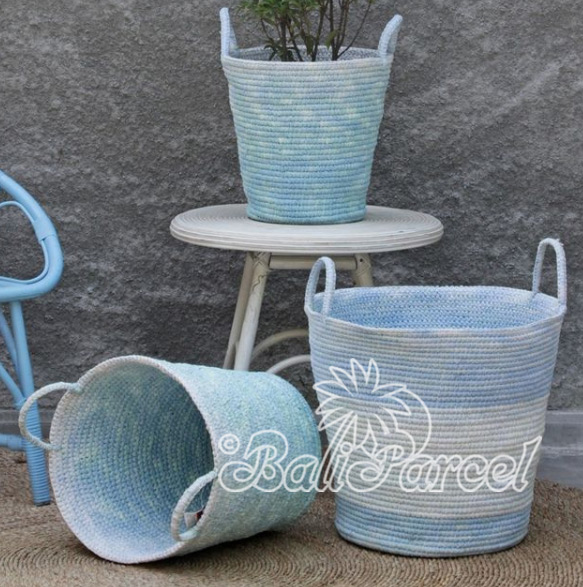 Beautiful Home Decoration Basket, Handmade With Synthetic String Inlaid With Water Hyacinth Set Of 3
