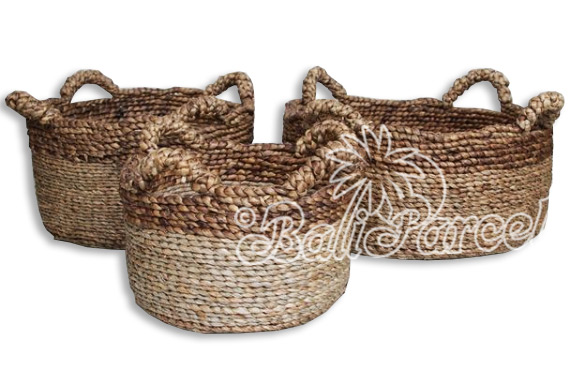 Beautiful Home Decoration Basket, Handmade With Synthetic String Inlaid With Water Hyacinth Set Of 3