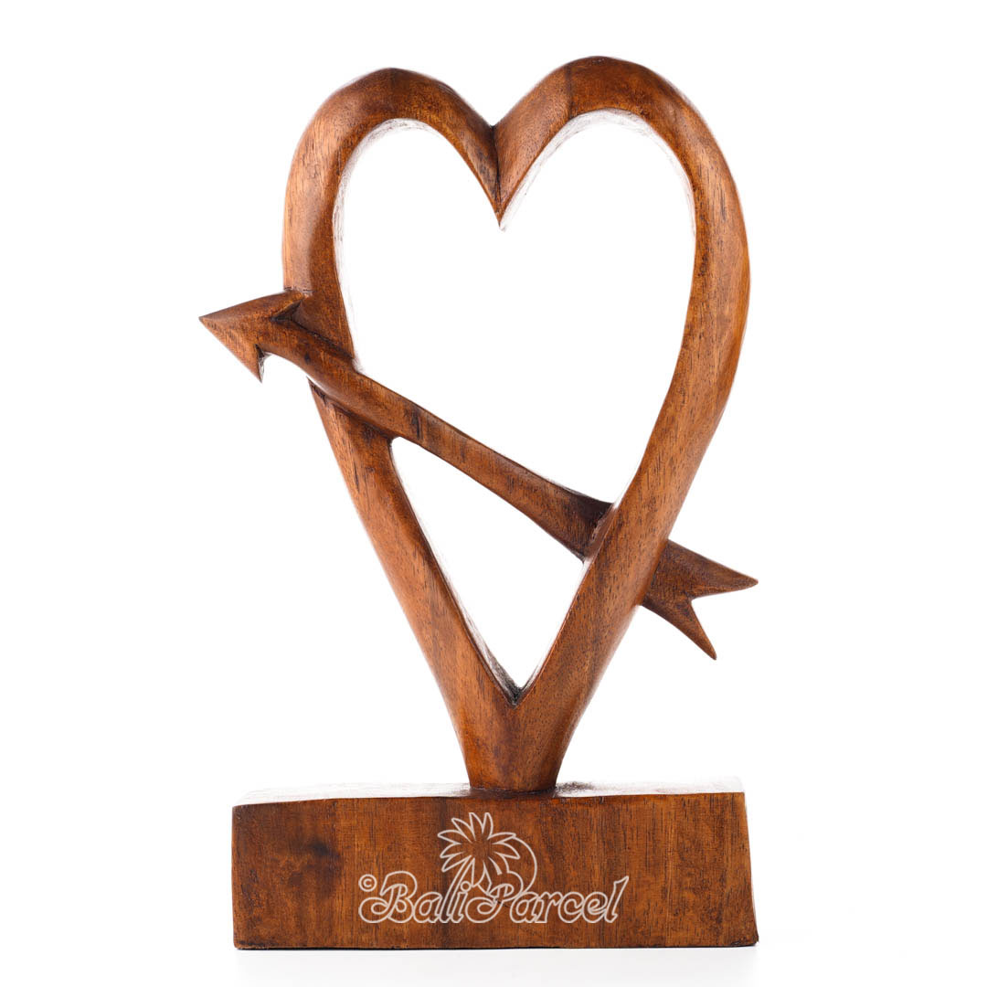 Wooden Heart With Arrow Handmade From Suar Wood