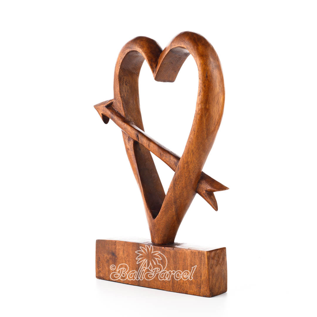 Wooden Heart With Arrow Handmade From Suar Wood