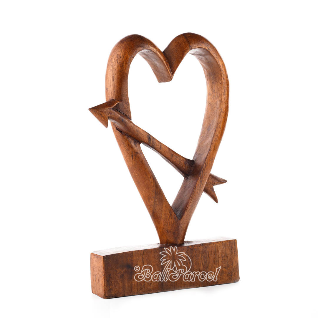 Wooden Heart With Arrow Handmade From Suar Wood