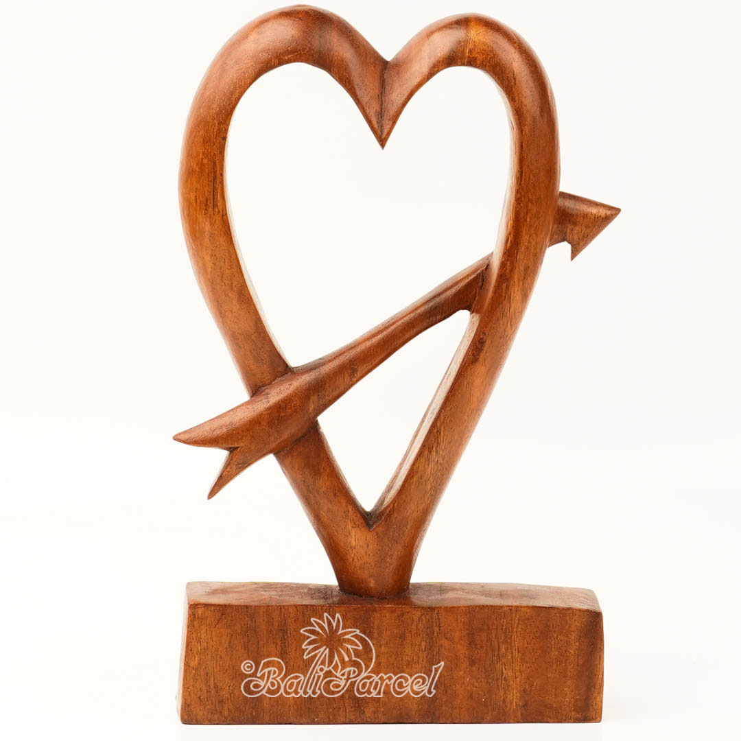 Wooden Heart With Arrow Handmade From Suar Wood