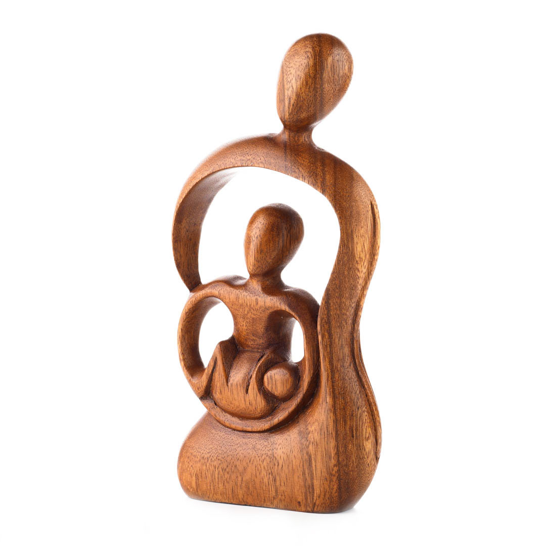 Wooden Father And Child Abstract, Handmade From Suar Wood