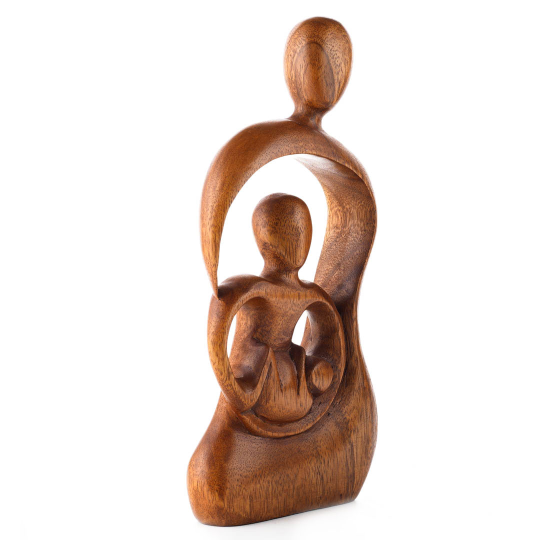 Wooden Father And Child Abstract, Handmade From Suar Wood