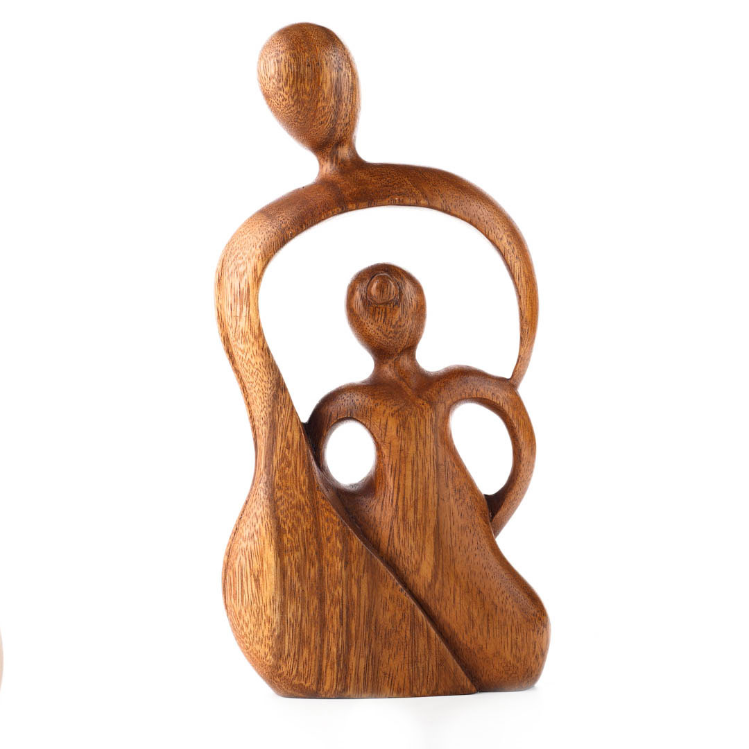 Wooden Father And Child Abstract, Handmade From Suar Wood