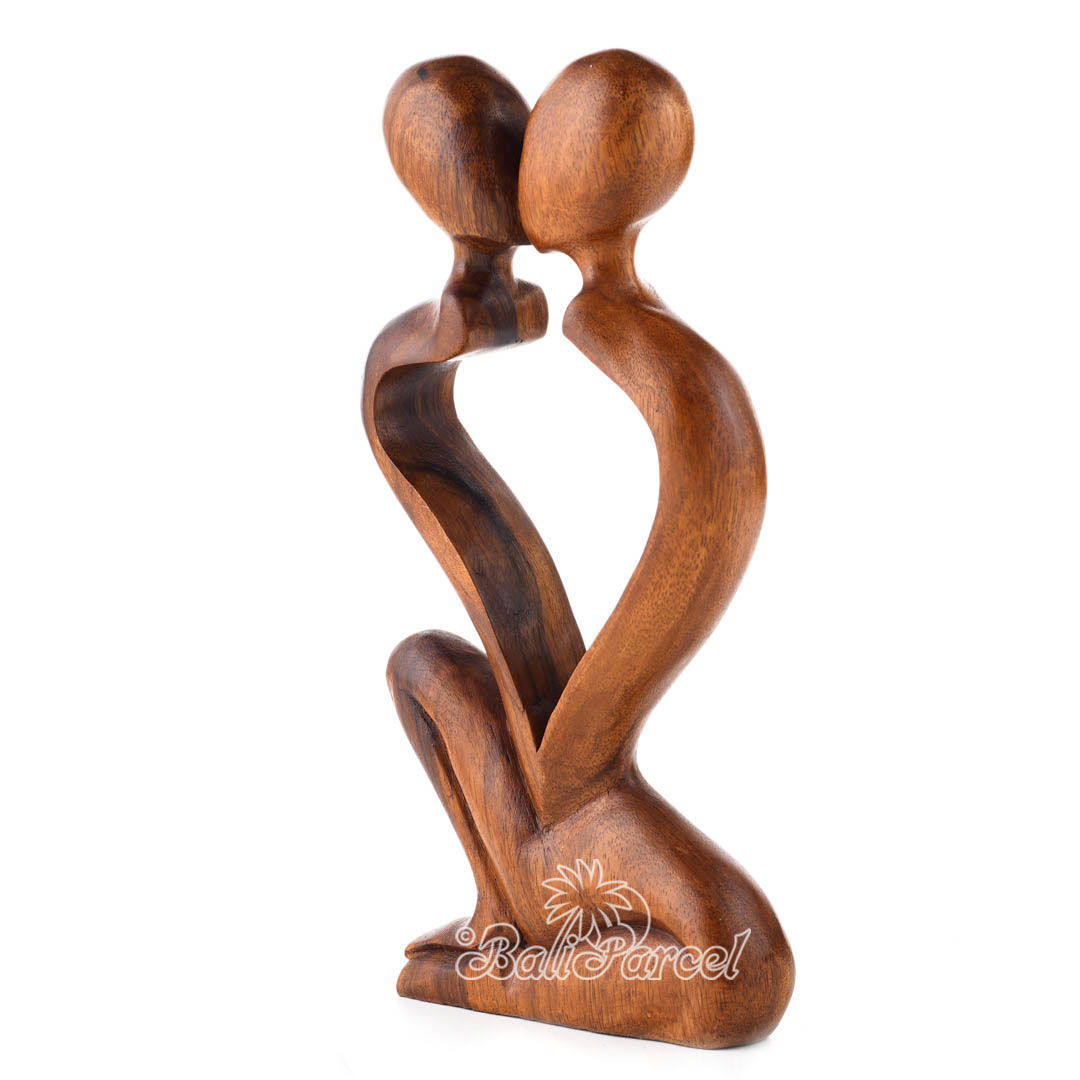 Wooden Kiss Romantic Abstract, Handmade From Suar Wood