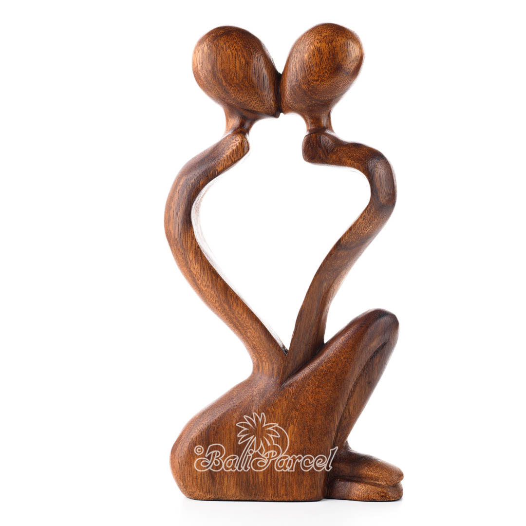 Wooden Kiss Romantic Abstract, Handmade From Suar Wood
