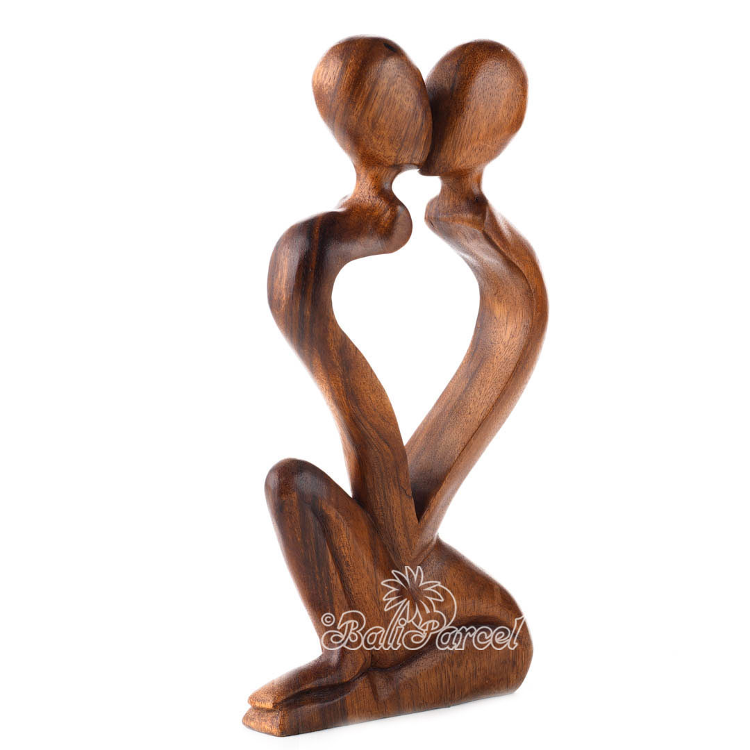Wooden Kiss Romantic Abstract, Handmade From Suar Wood