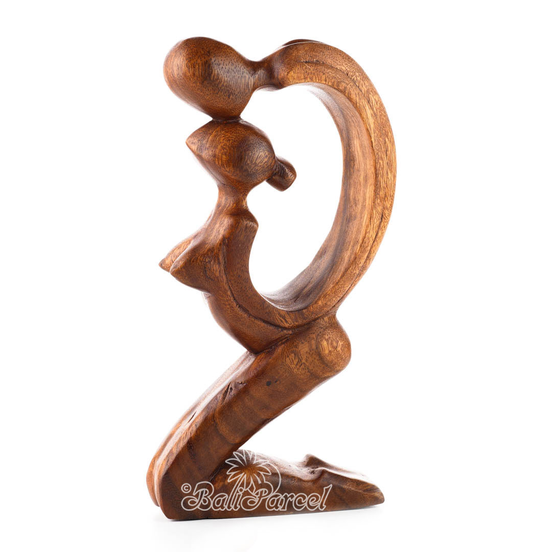 Wooden Kiss Romantic Abstract, Handmade From Suar Wood