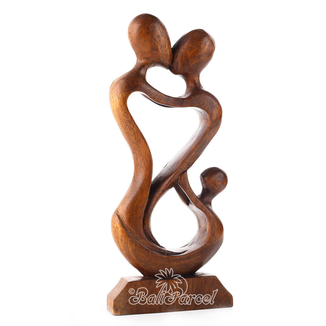 Wooden Family Kiss Abstract, Handmade From Suar Wood