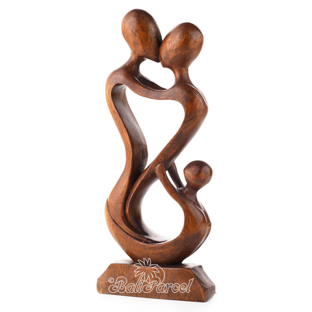 Wooden Family Kiss Abstract, Handmade From Suar Wood