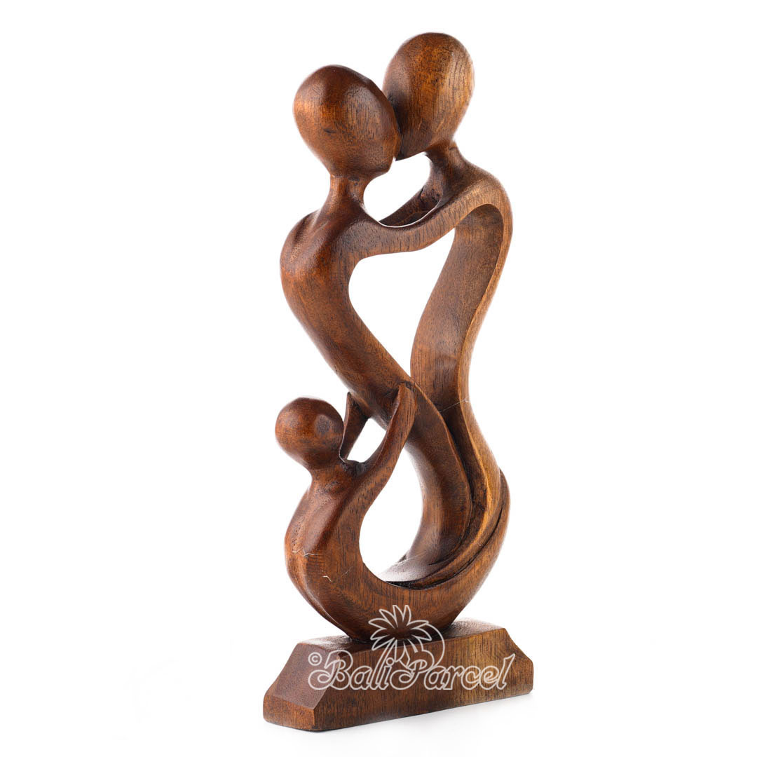 Wooden Family Kiss Abstract, Handmade From Suar Wood