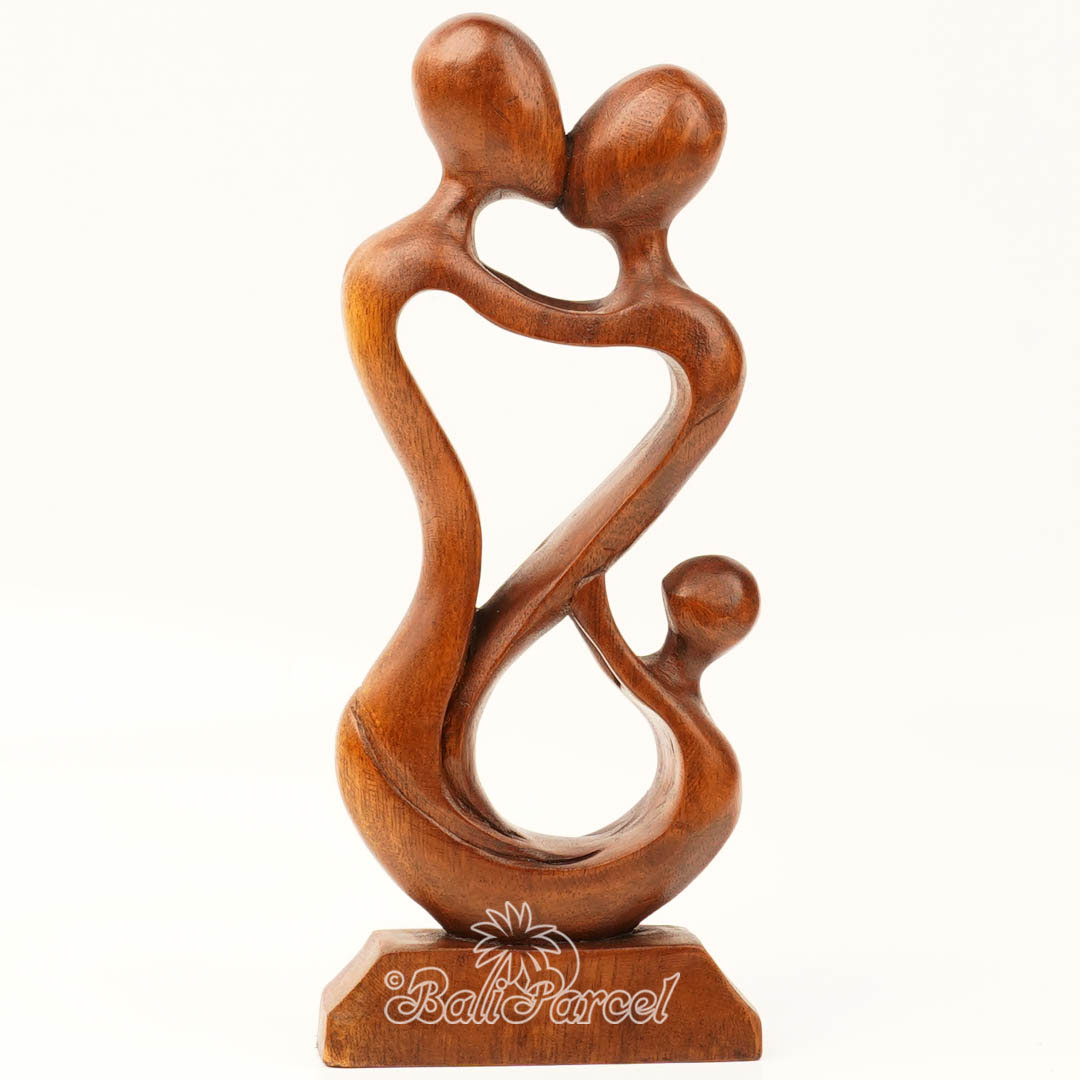 Wooden Family Kiss Abstract, Handmade From Suar Wood