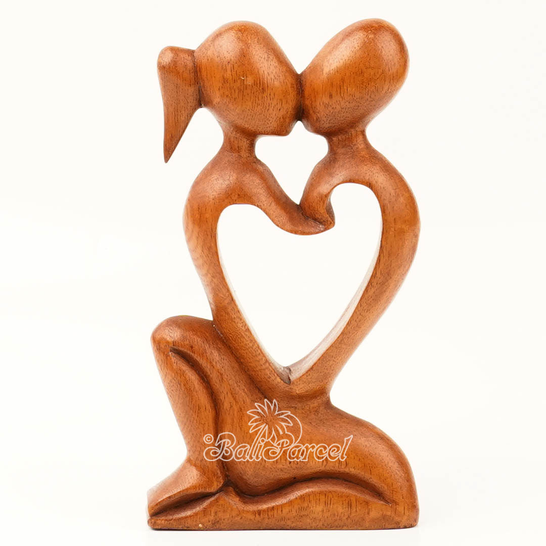 Wooden Kiss Romantic Abstract, Handmade From Suar Wood