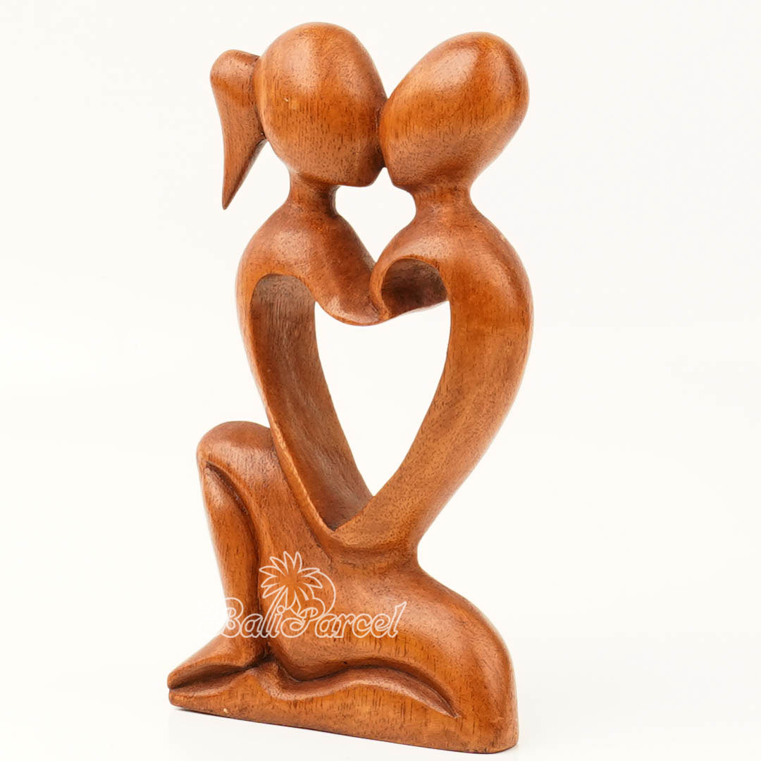 Wooden Kiss Romantic Abstract, Handmade From Suar Wood