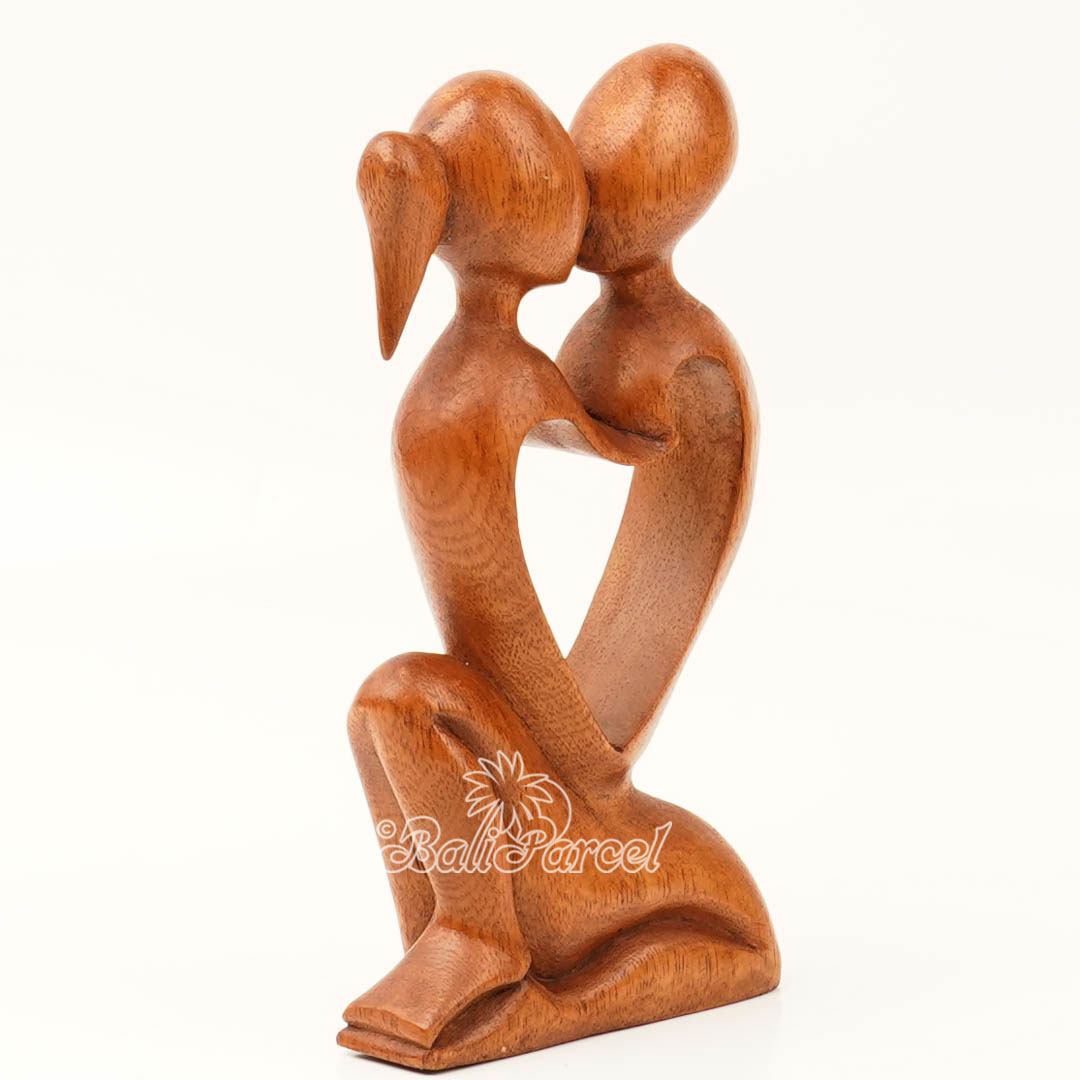 Wooden Kiss Romantic Abstract, Handmade From Suar Wood