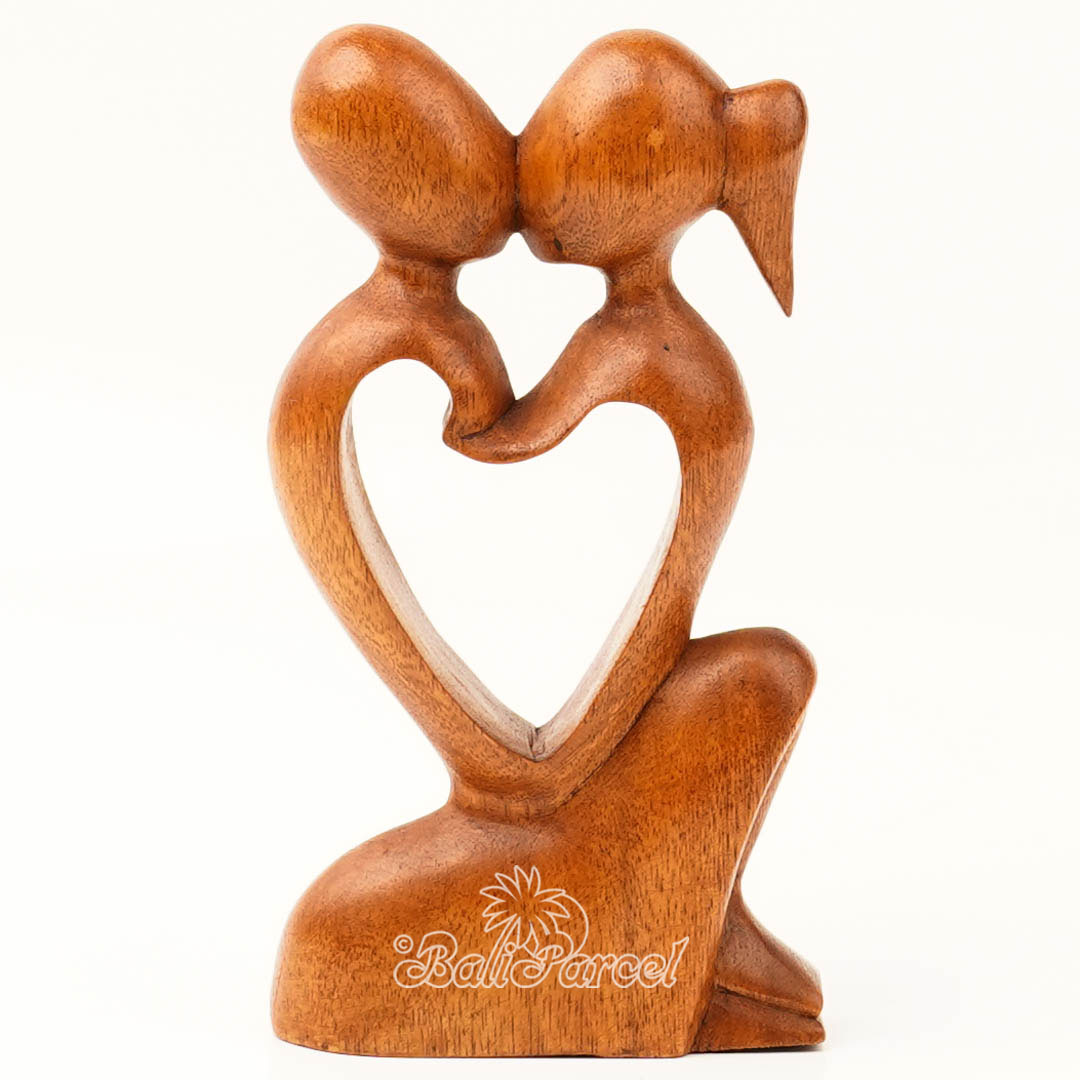 Wooden Kiss Romantic Abstract, Handmade From Suar Wood