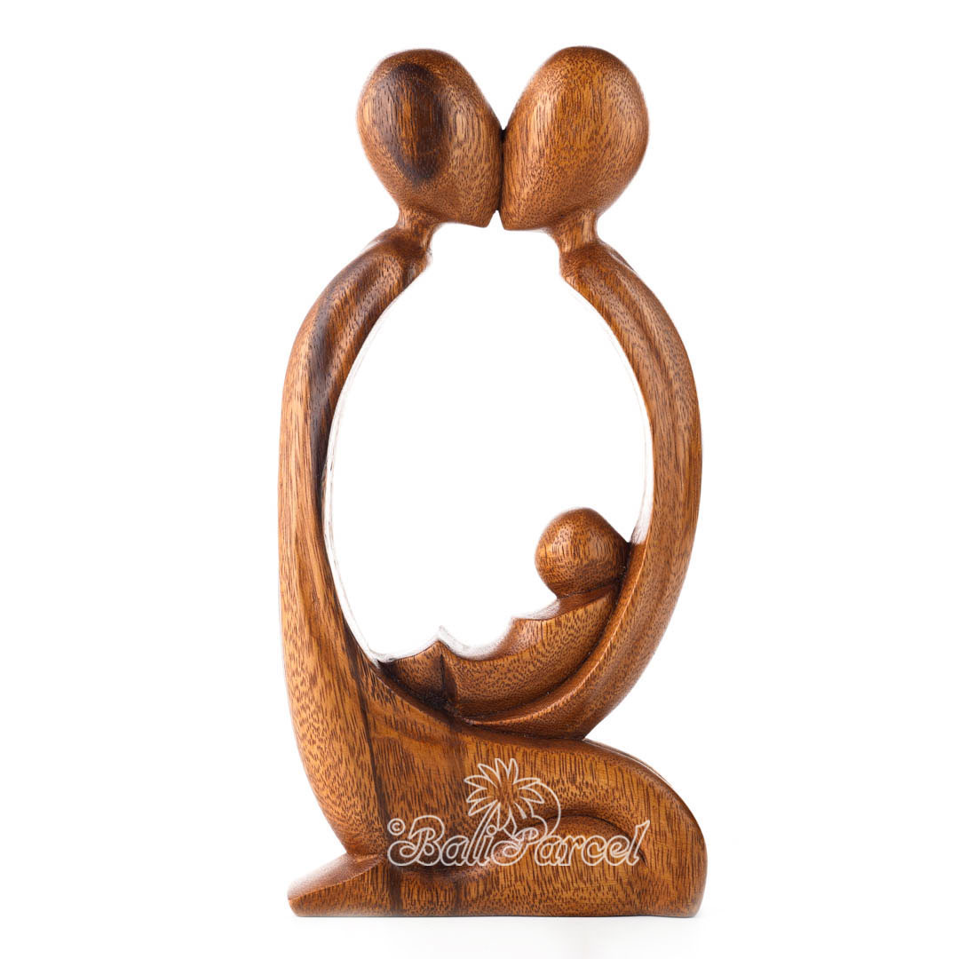 Wooden Family Kiss Abstract, Handmade From Suar Wood