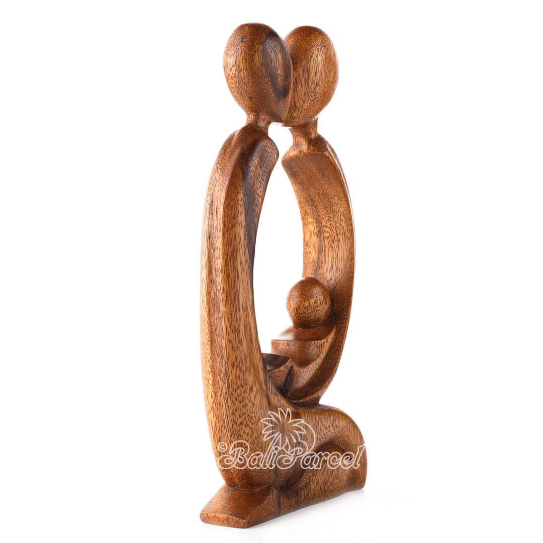 Wooden Family Kiss Abstract, Handmade From Suar Wood