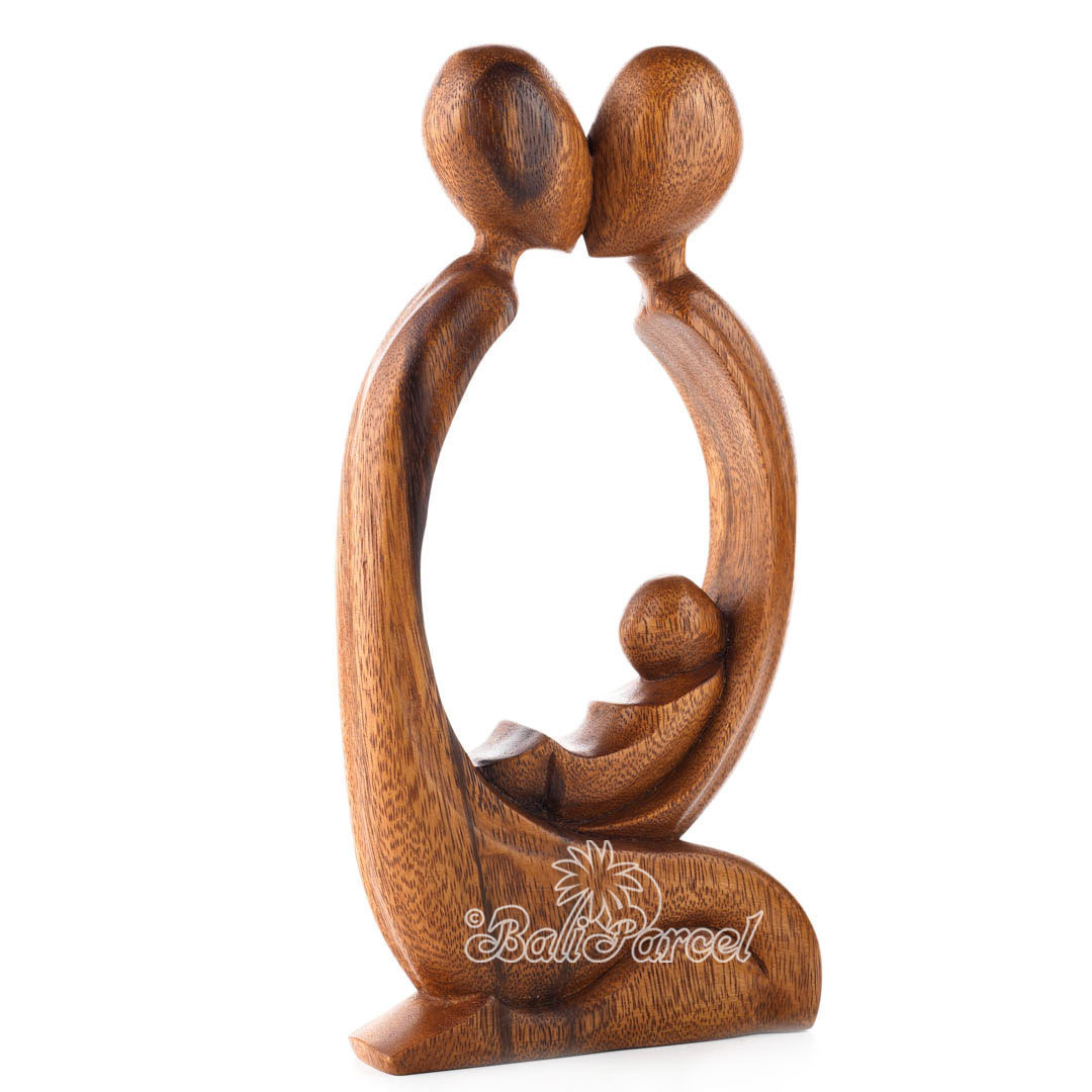 Wooden Family Kiss Abstract, Handmade From Suar Wood