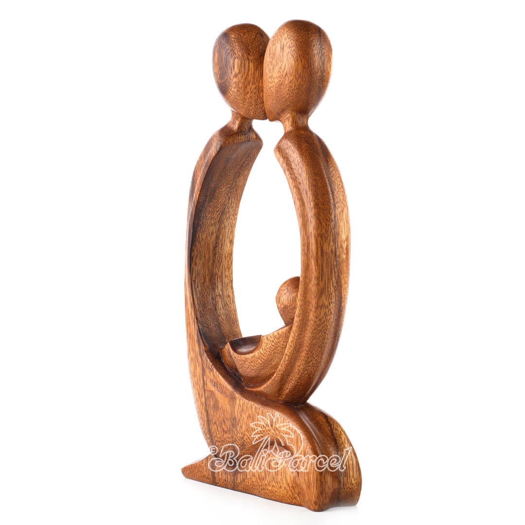 Wooden Family Kiss Abstract, Handmade From Suar Wood