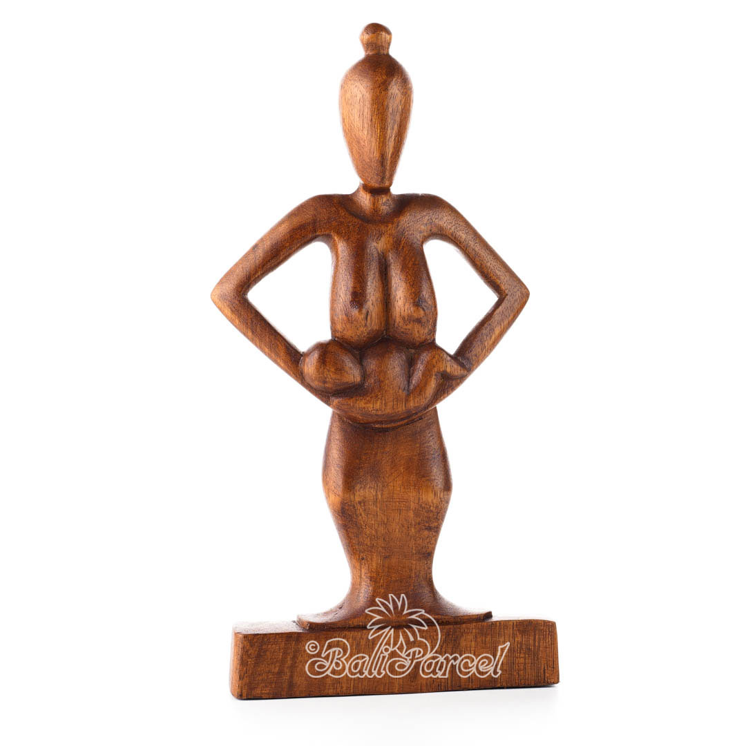 Wooden Mother And Baby Abstract, Handmade From Suar Wood