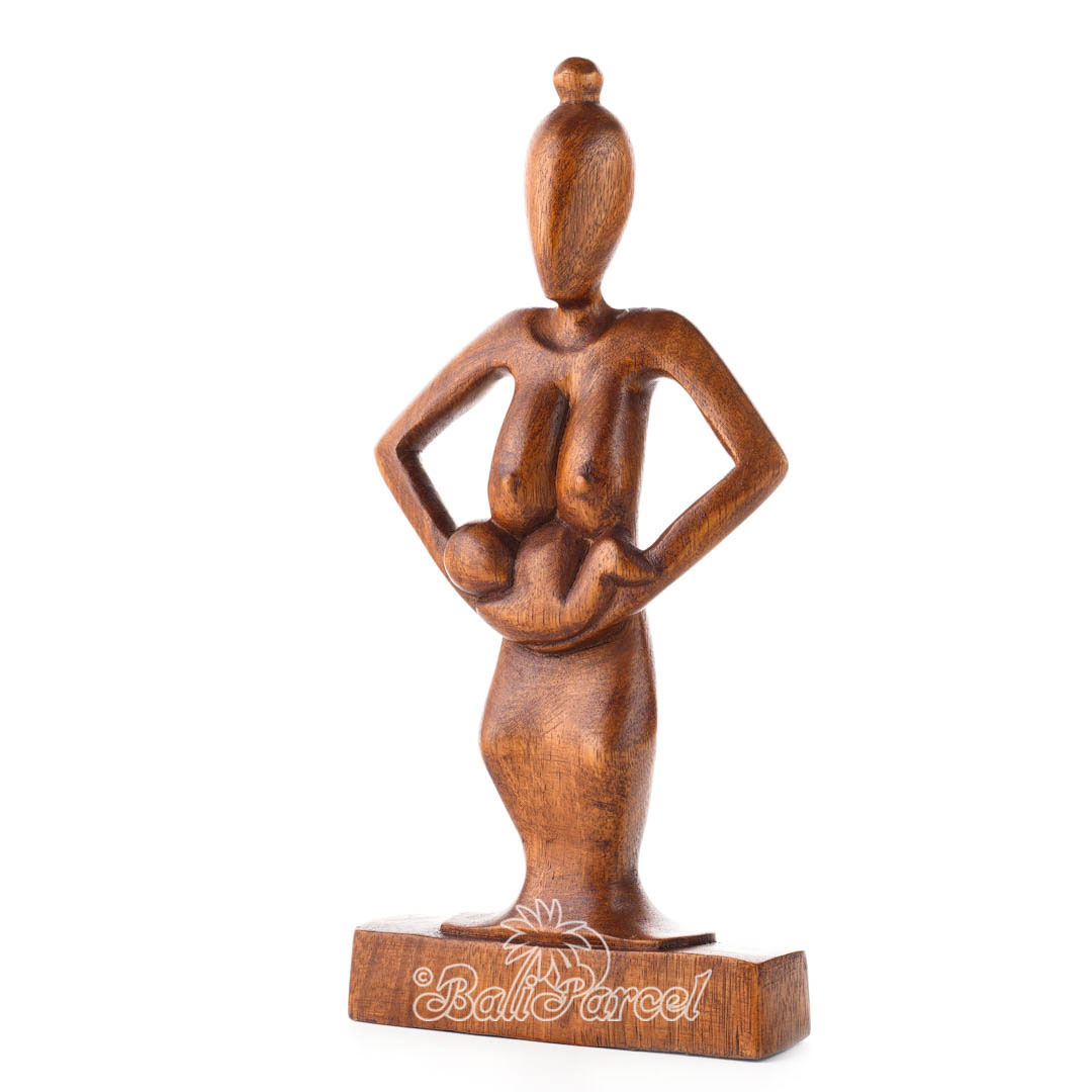 Wooden Mother And Baby Abstract, Handmade From Suar Wood