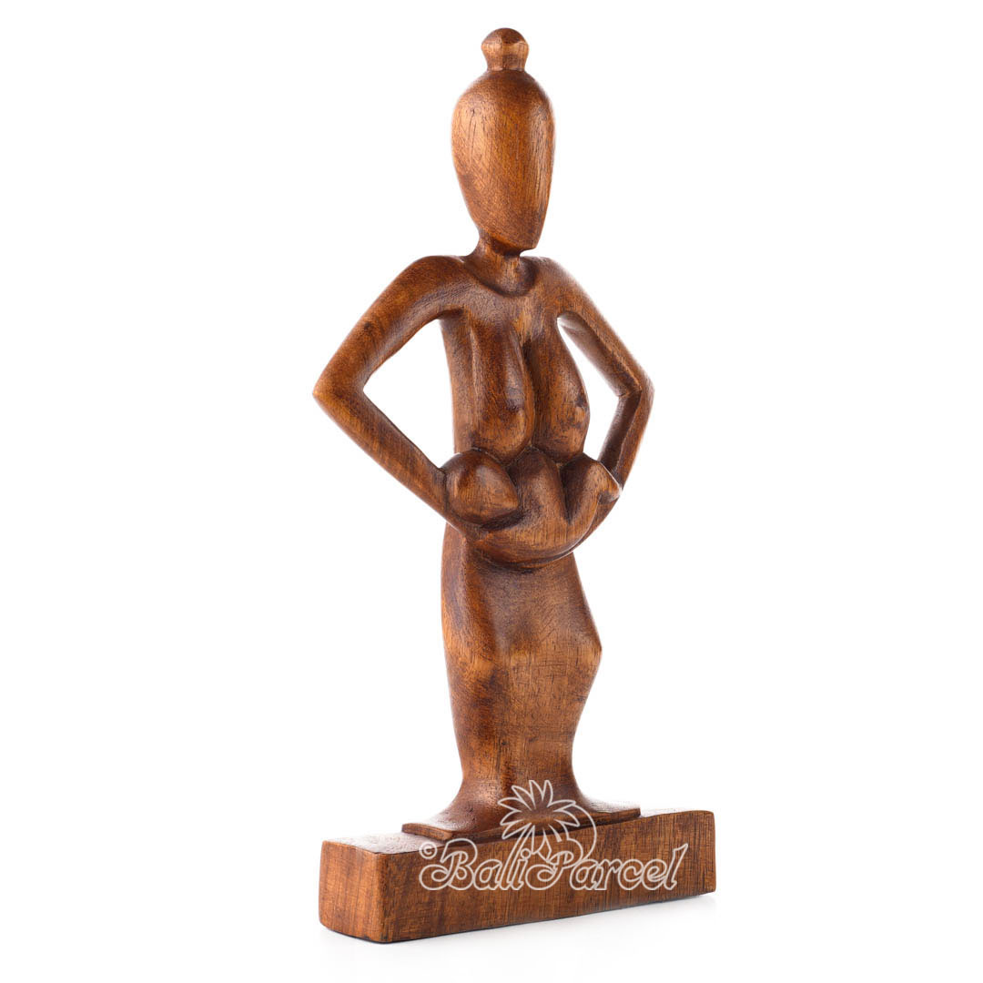 Wooden Mother And Baby Abstract, Handmade From Suar Wood
