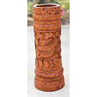 Container, Stick And Umbrela Holder, This Box Hand Carved From Mahogany Wood, With Fish And Bali Flower Carving.