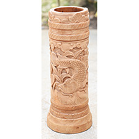 Container, Stick And Umbrela Holder, This Box Hand Carved From Mahogany Wood, With Fish And Bali Flower Carving.