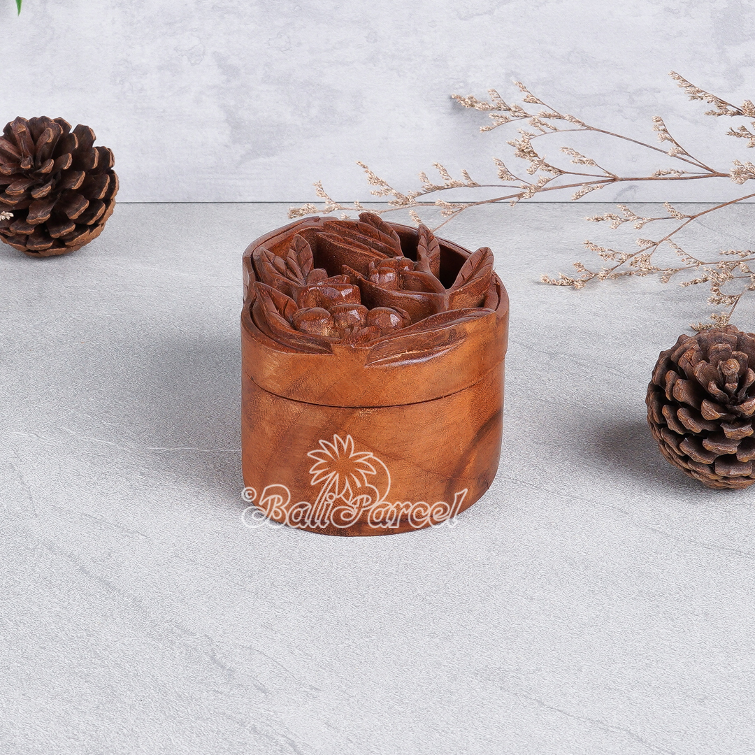 Wooden Box With Cherry Fruit, Hand Made From Suar Wood