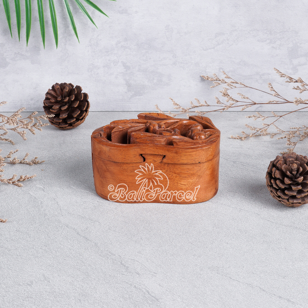 Wooden Box With Cherry Fruit, Hand Made From Suar Wood