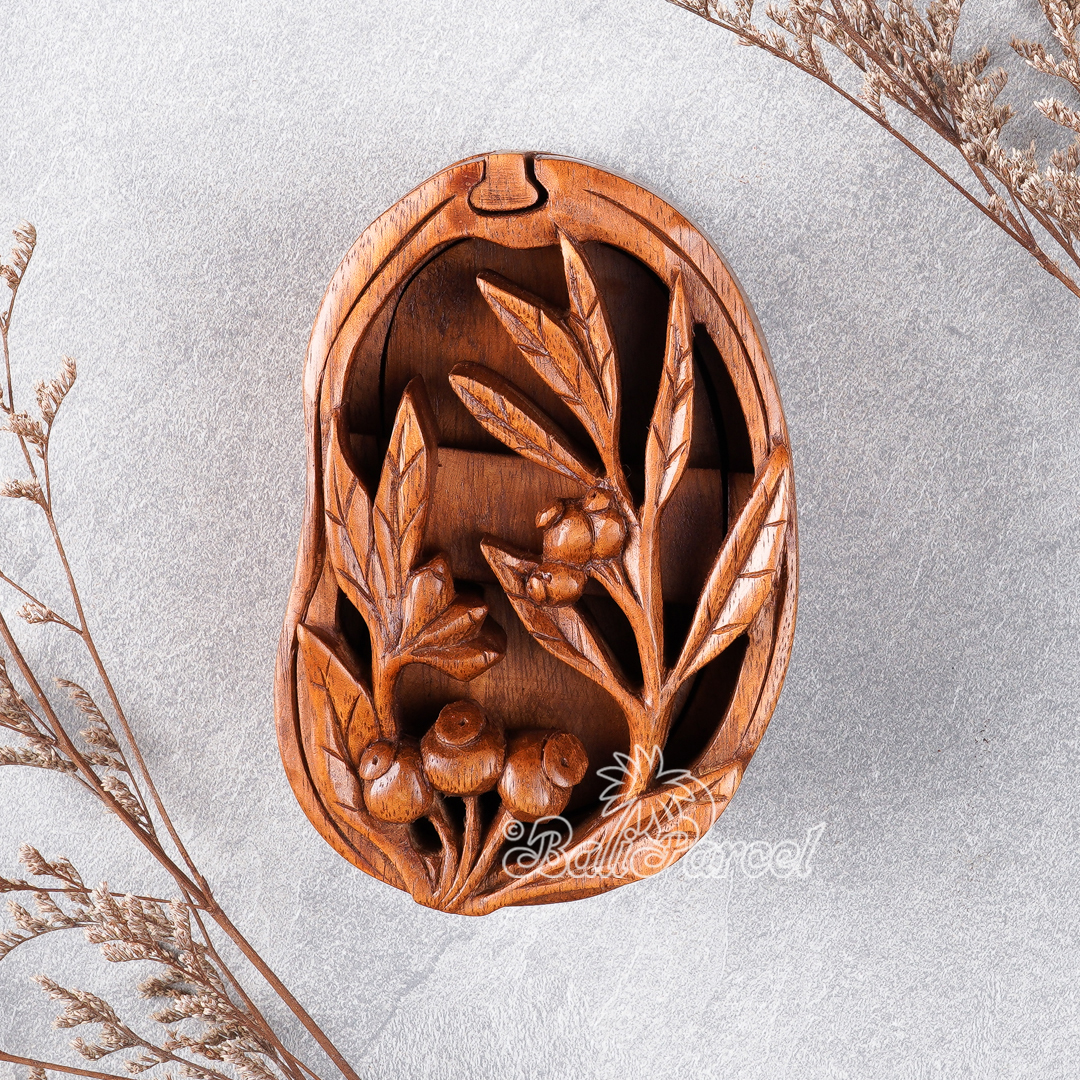 Wooden Box With Cherry Fruit, Hand Made From Suar Wood