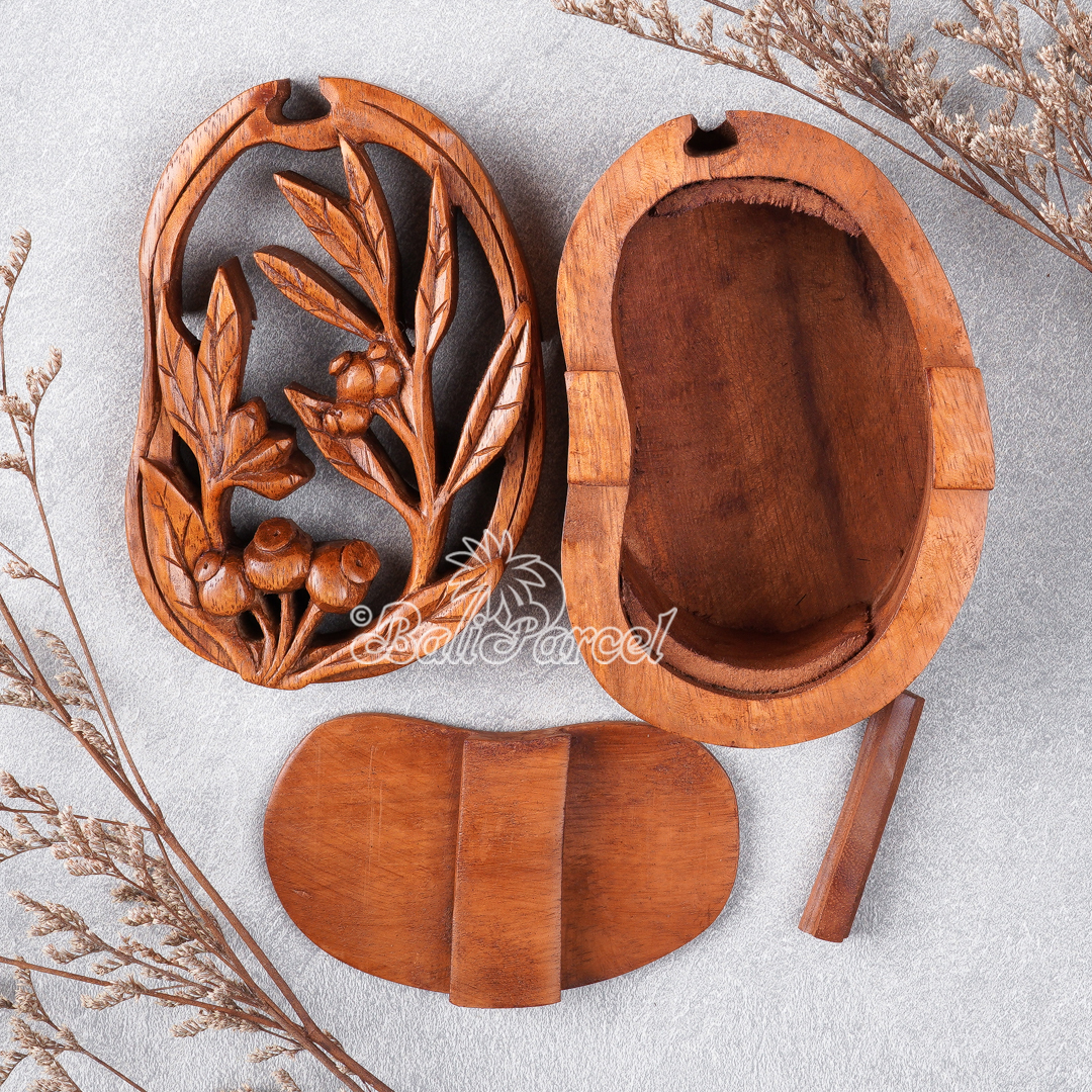 Wooden Box With Cherry Fruit, Hand Made From Suar Wood