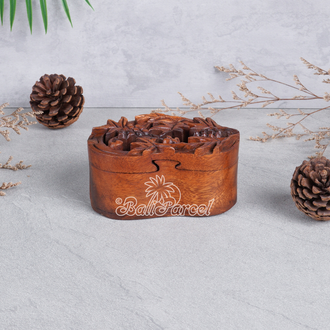 Wooden Box With Rambutan Grapes , Hand Made From Suar Wood