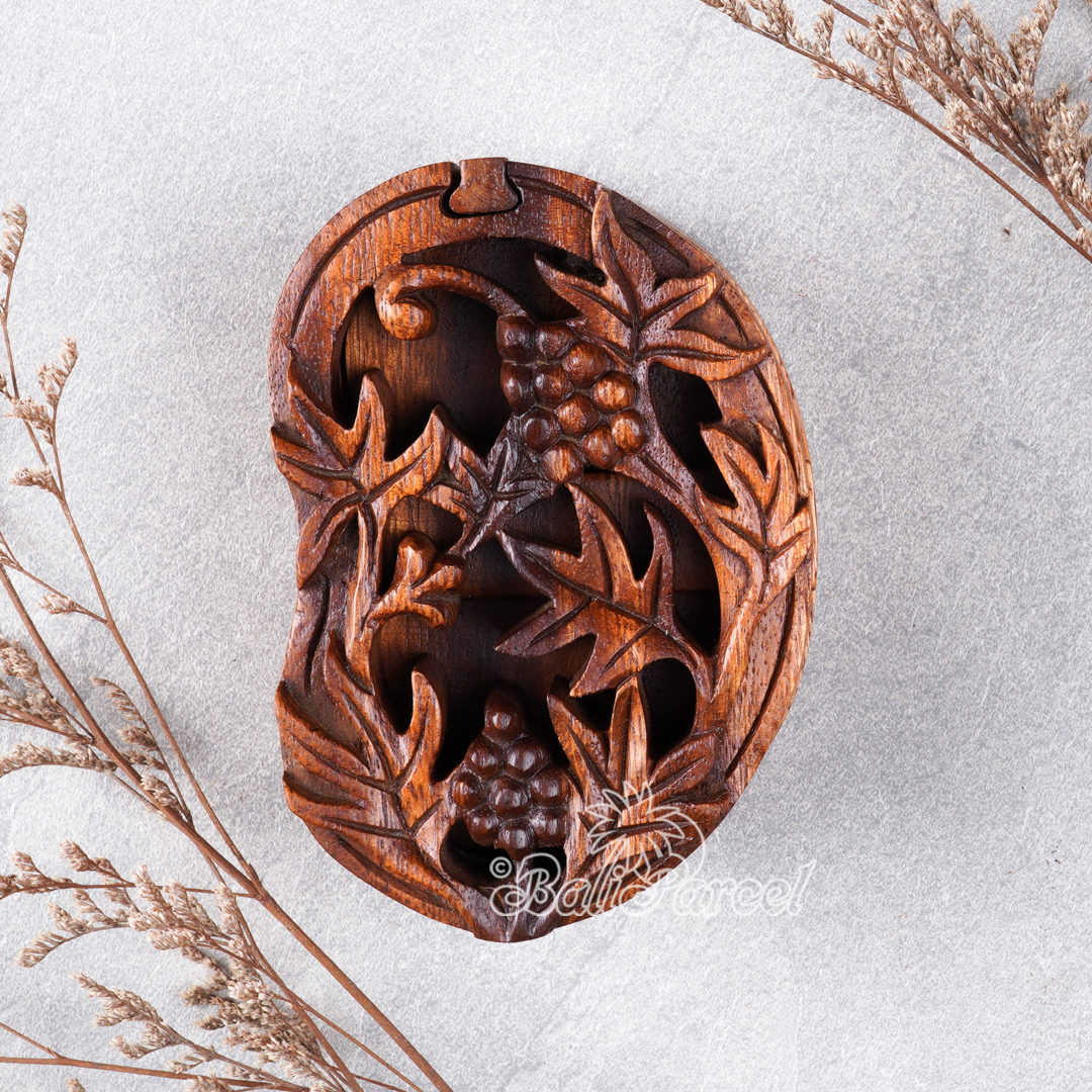 Wooden Box With Rambutan Grapes , Hand Made From Suar Wood