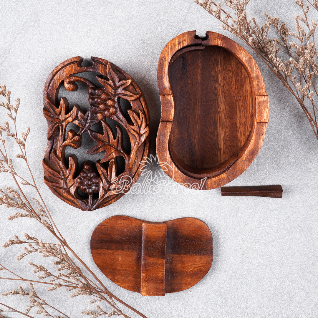 Wooden Box With Rambutan Grapes , Hand Made From Suar Wood