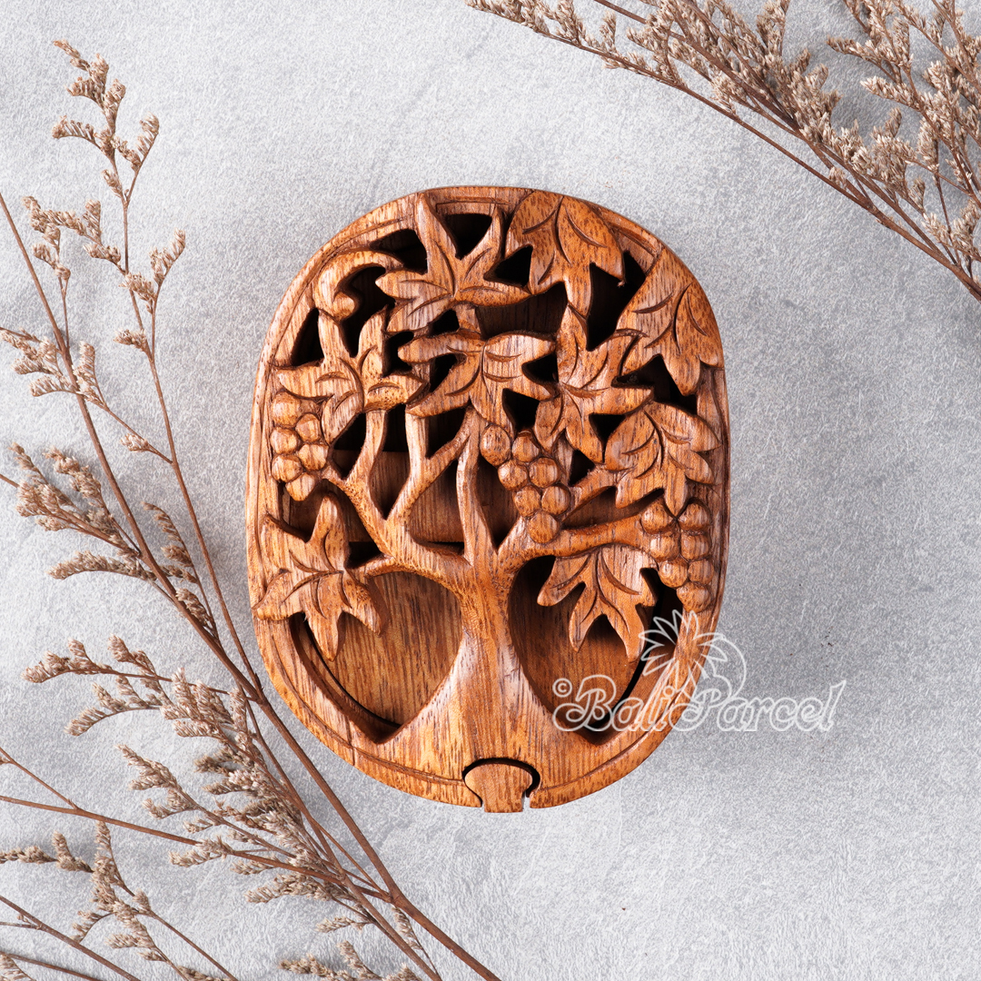 Wooden Box With Grapes , Hand Made From Suar Wood