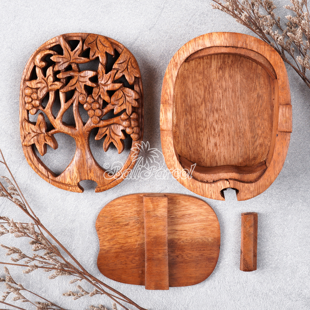Wooden Box With Grapes , Hand Made From Suar Wood