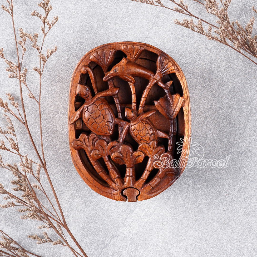 Wooden Box With Turtle Shark, Hand Made From Suar Wood